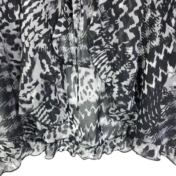 Notations Top Womens 2X Tie Front Ruffle Neck Dark Artsy Abstract Goth Retro - Picture 6 of 10